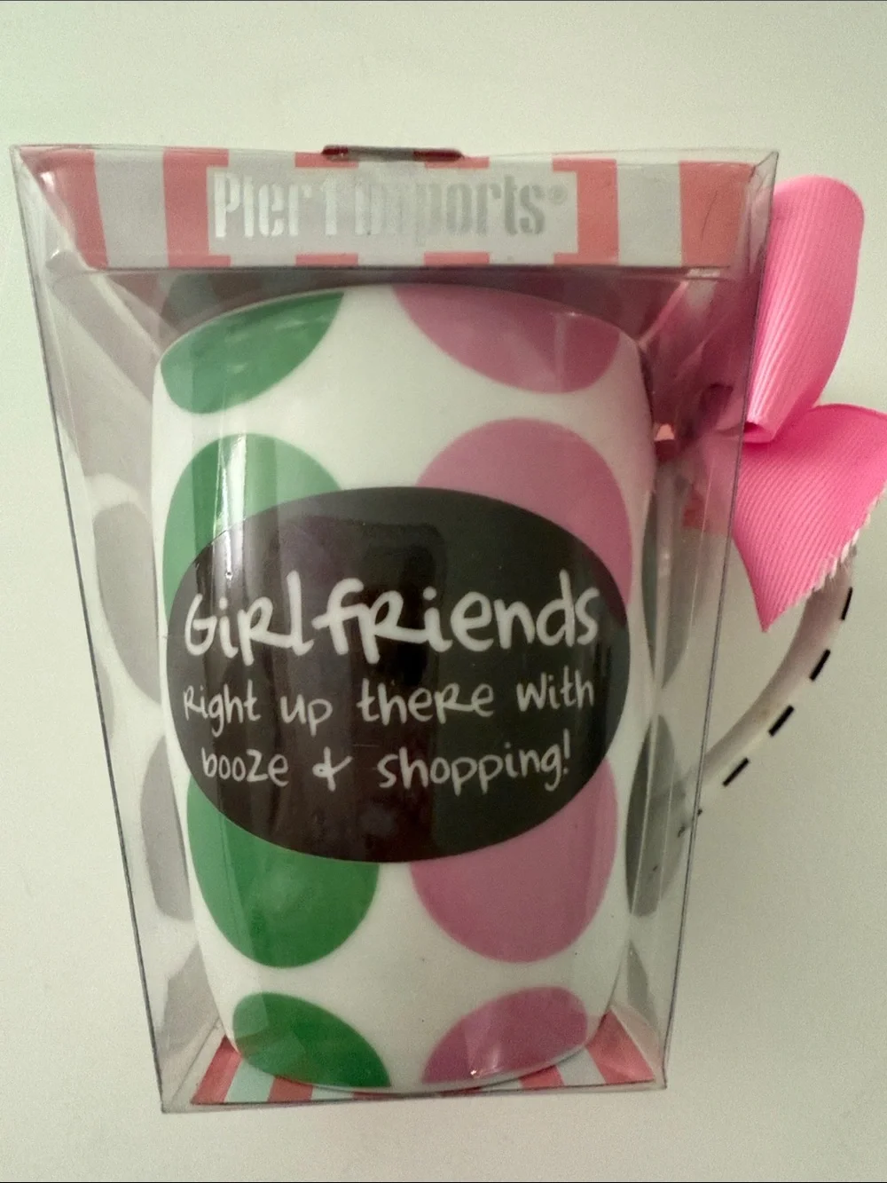 Pier 1 Polka Dot 'Girlfriends' Mug — Pink & Green